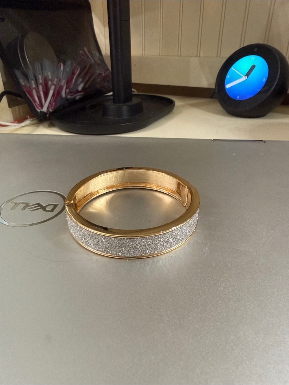 Druzy sparkle gold silver hinged bracelet bangle